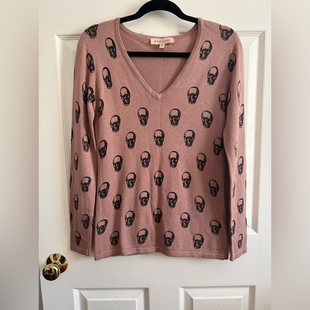 Philosophy Pink Sweater with Black Skull Design